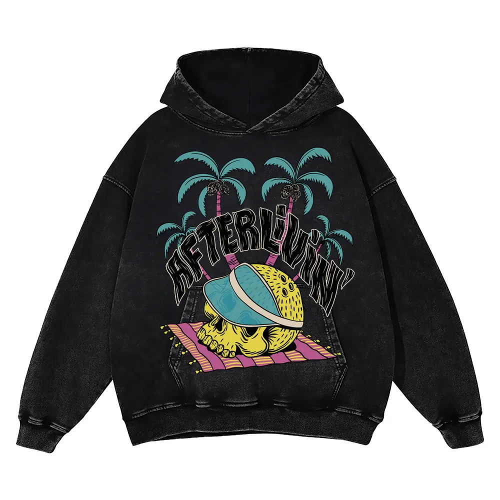 Afterlivin Acid Wash Oversized Hoodie