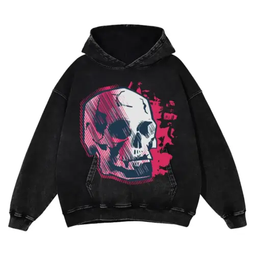 Abstractskull Acid Wash Oversized Hoodie
