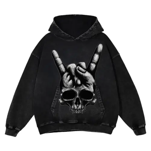 Heavy Metal Skull Acid Wash Oversized Hoodie
