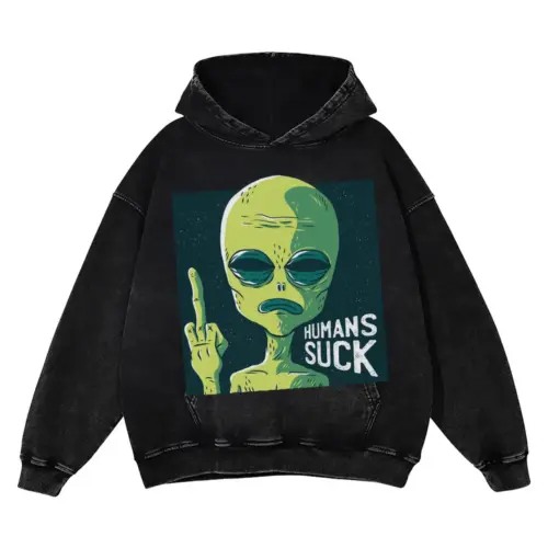 Alien 0 Hq Acid Wash Oversized Hoodie