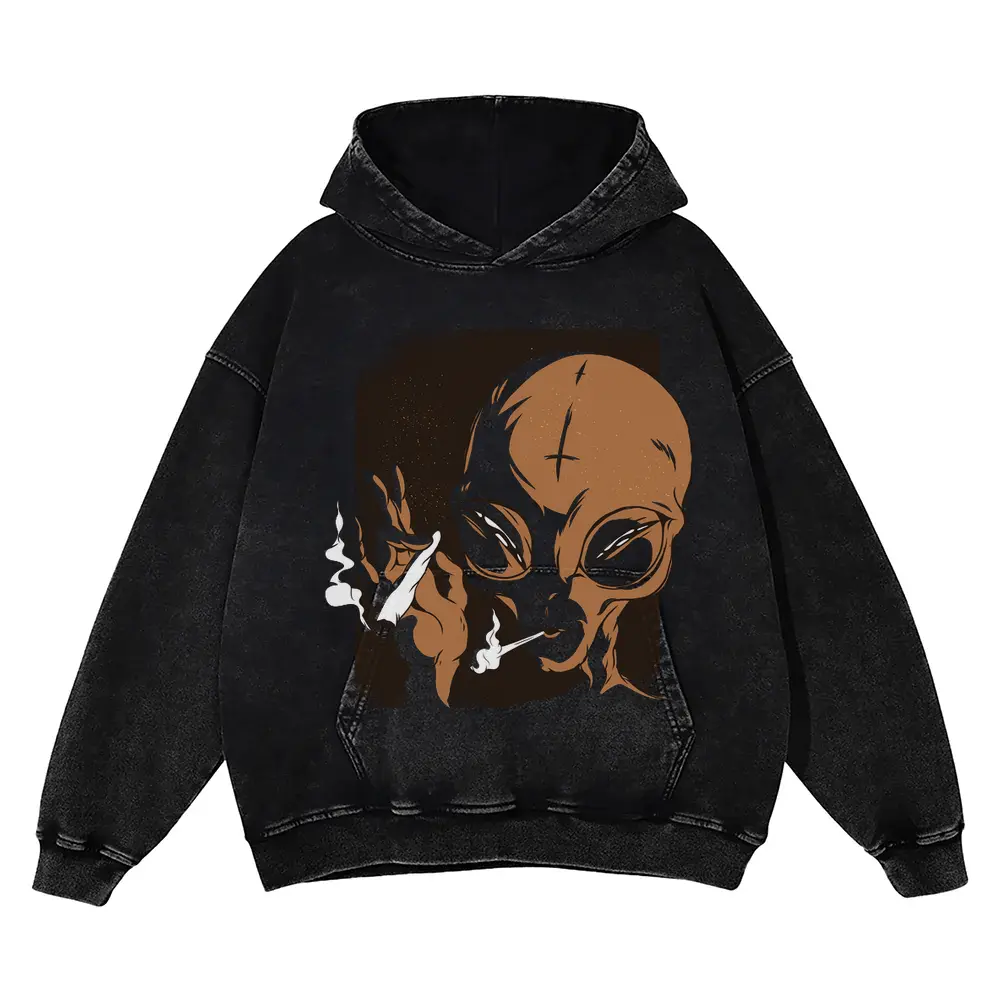 Alien 06 Hq Acid Wash Oversized Hoodie