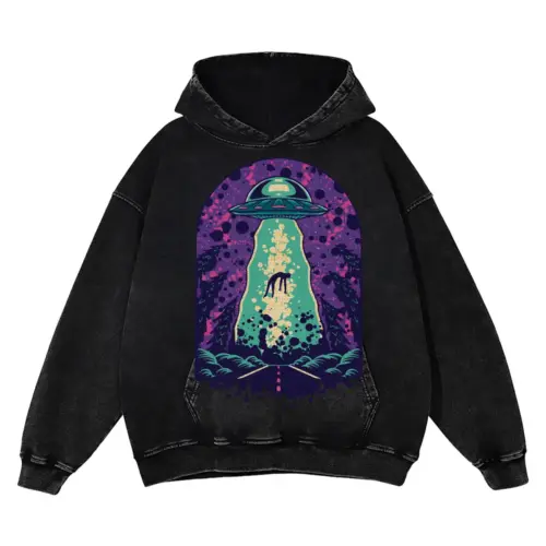 Alien Abduction Acid Wash Oversized Hoodie