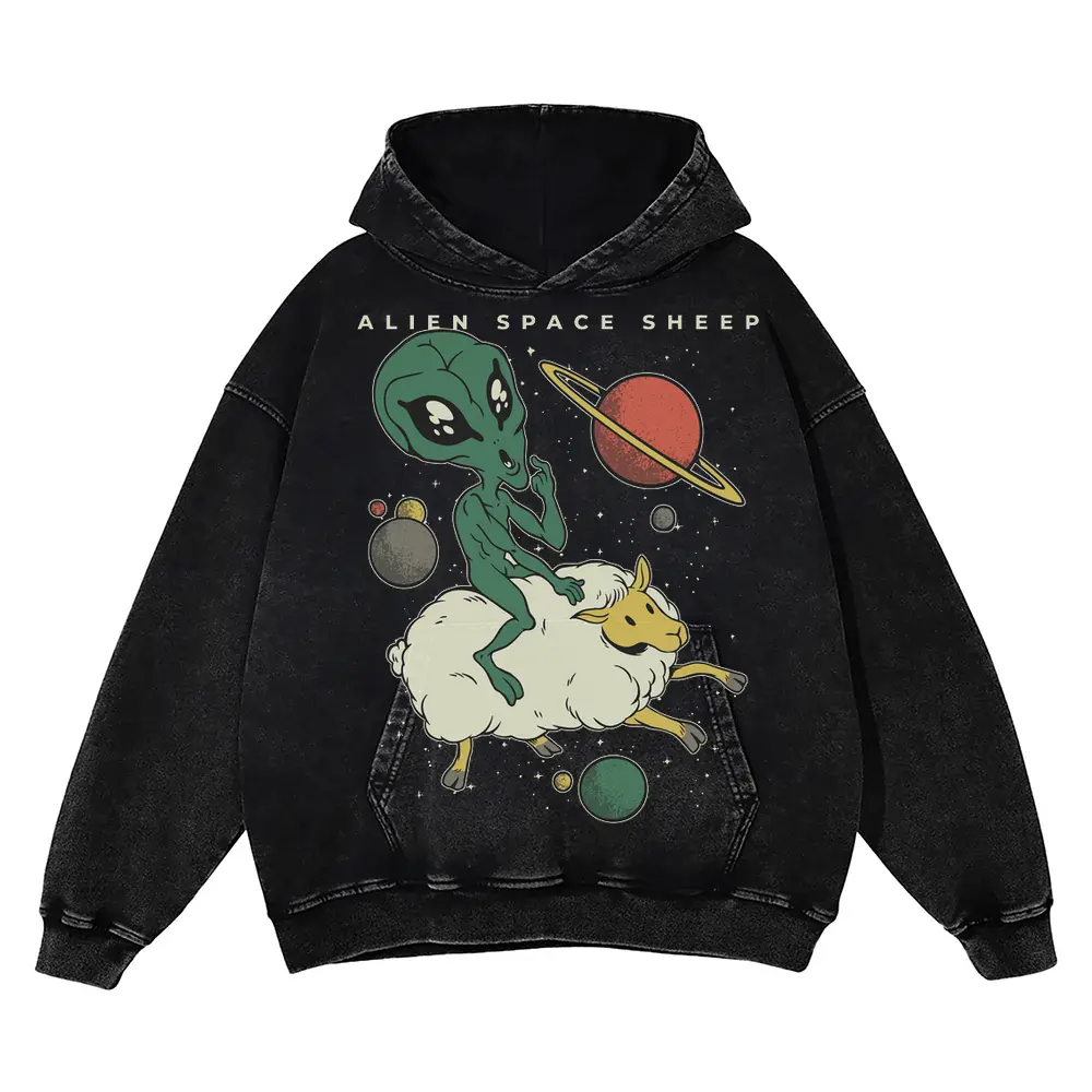 Alien Space Sheep Acid Wash Oversized Hoodie