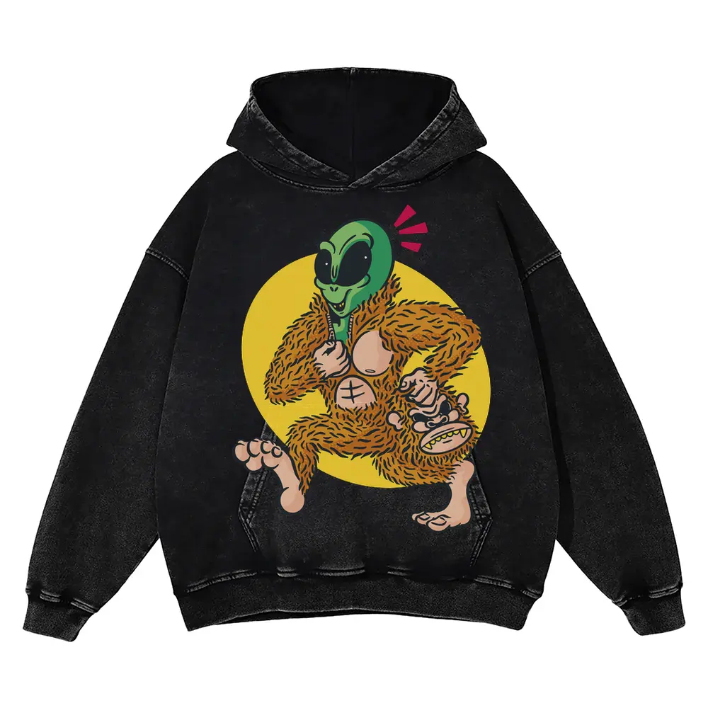 Alien Sassquatch Acid Wash Oversized Hoodie