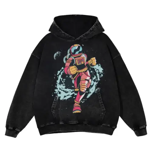 Spaceman Running Acid Wash Oversized Hoodie