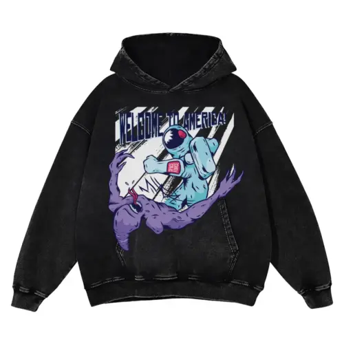 Welcome To America Acid Wash Oversized Hoodie