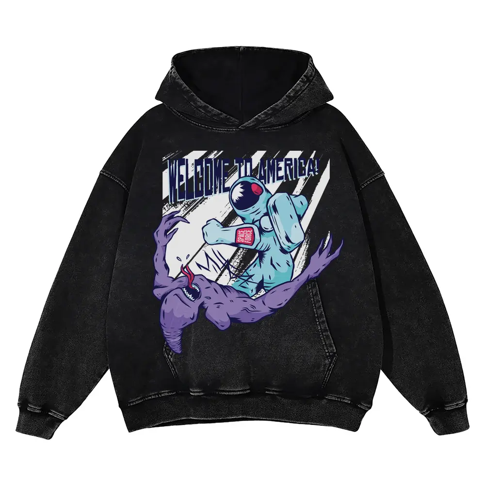 Welcome To America Acid Wash Oversized Hoodie