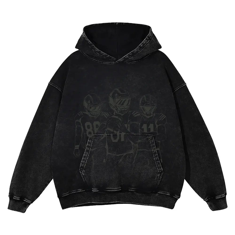 American Football Ink Acid Wash Oversized Hoodie