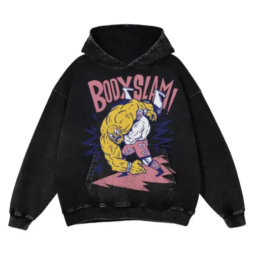 American Wrestling B Acid Wash Oversized Hoodie