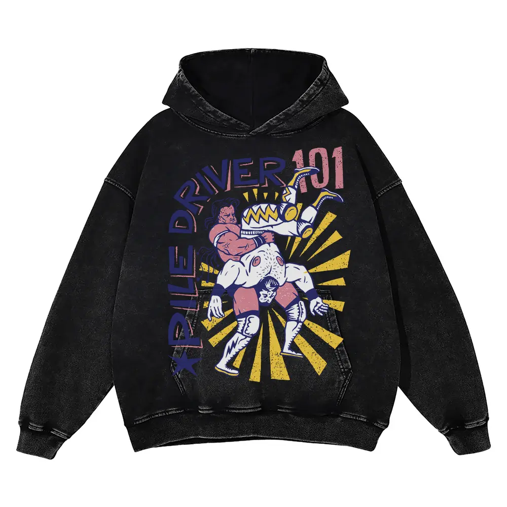 American Wrestling A Acid Wash Oversized Hoodie