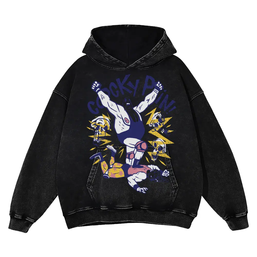 American Wrestling D Acid Wash Oversized Hoodie