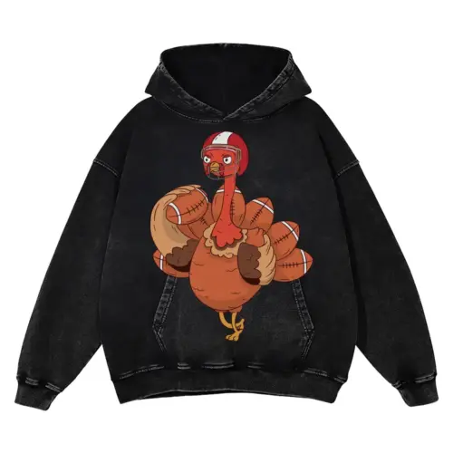American Football Turkey Acid Wash Oversized Hoodie