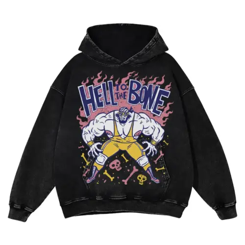 American Wrestling F Acid Wash Oversized Hoodie