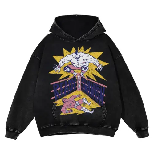 American Wrestling E Acid Wash Oversized Hoodie