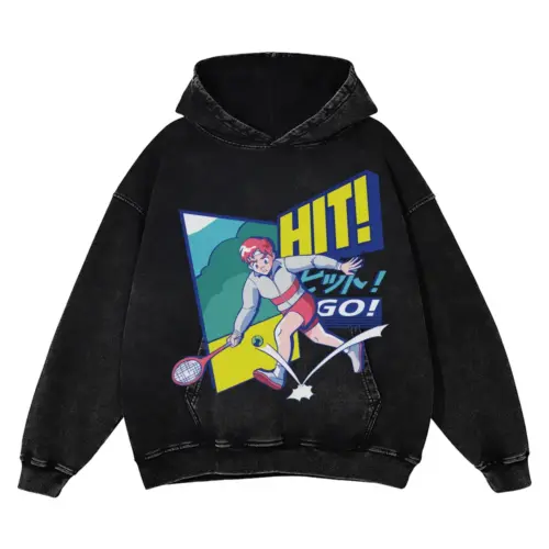 Anime Tennis Acid Wash Oversized Hoodie