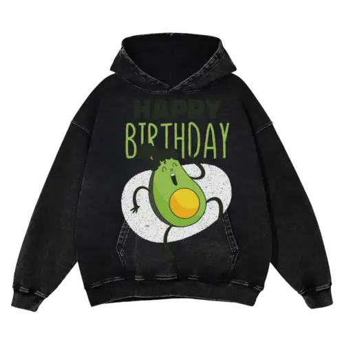Avocado Birthday Acid Wash Oversized Hoodie