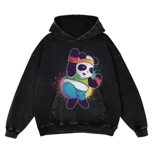 Zumba Panda 0 Hq Acid Wash Oversized Hoodie