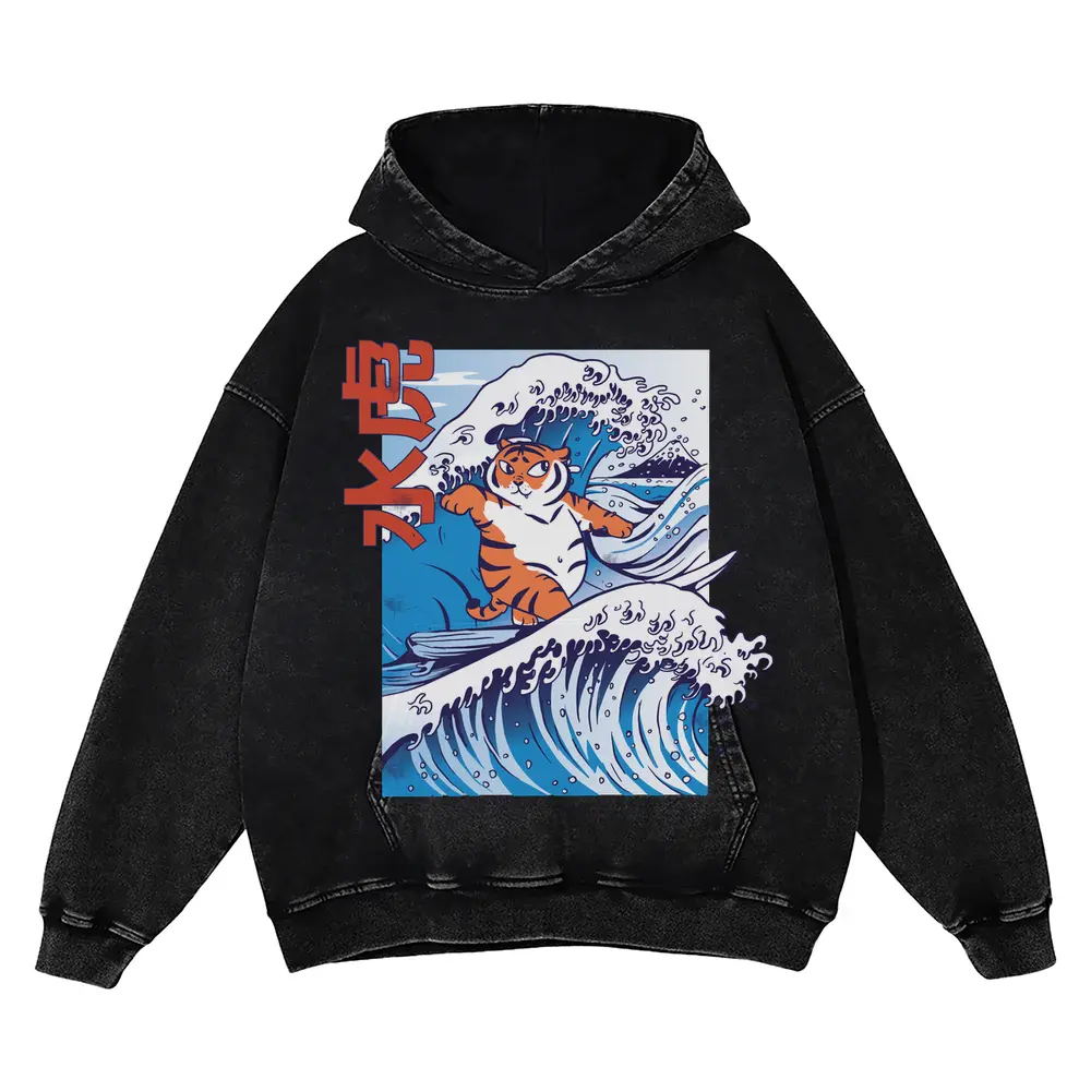 Water Tiger Acid Wash Oversized Hoodie