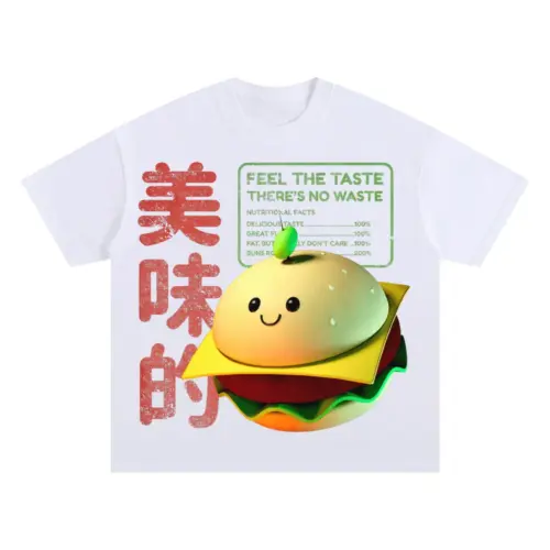 3D   Tasty Burger Oversized White Graphic Tee