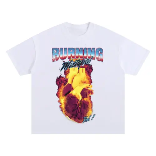 90 S Burning Mixtapes Oversized White Graphic Tee