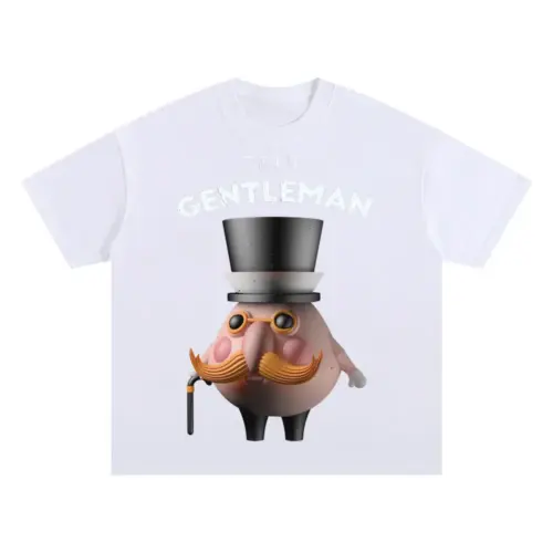 3D  Character Gentleman Oversized White Graphic Tee