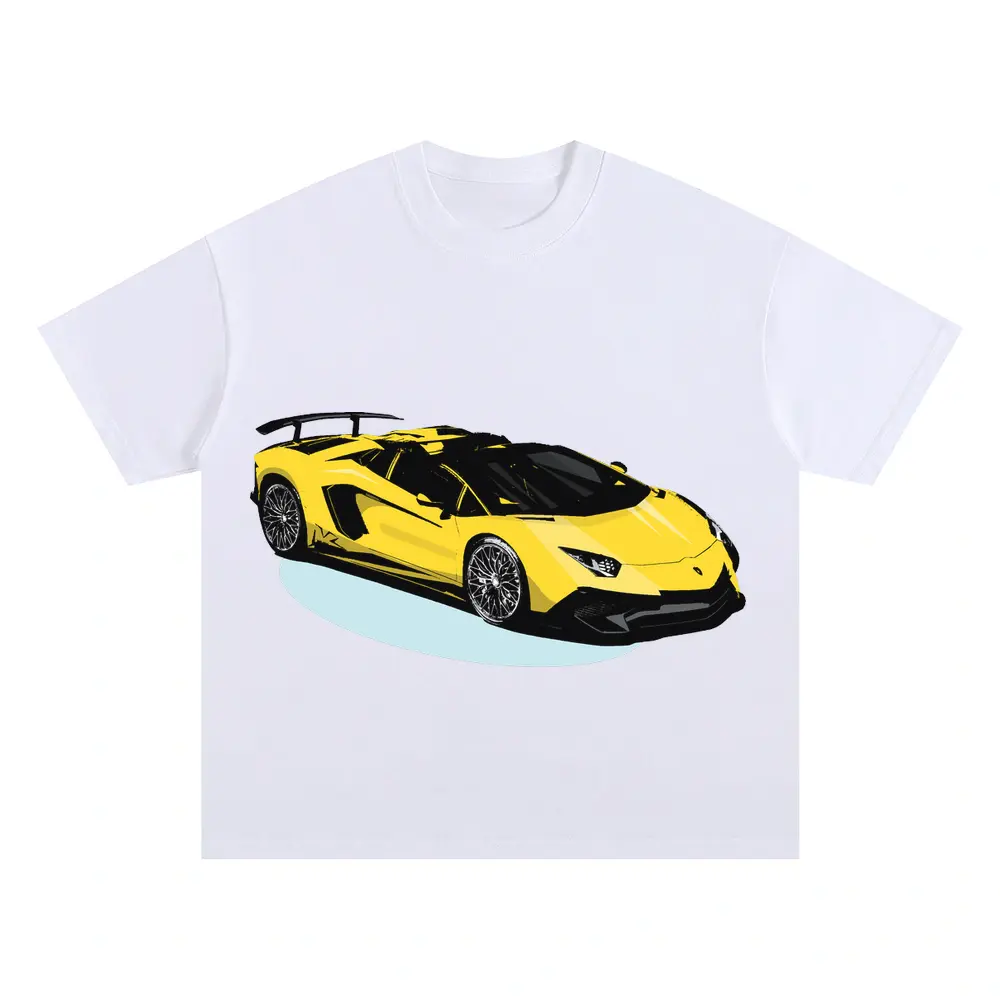 Yellow Lamborghini Oversized White Graphic Tee