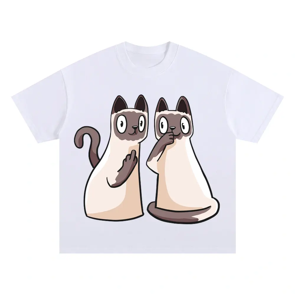 257 Siamese Cats Oversized White Graphic Tee