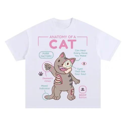 Anatomy Of A Cat Oversized White Graphic Tee