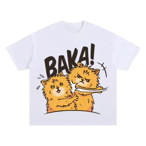 Baka Pomeranian Dog Oversized White Graphic Tee
