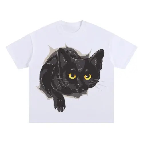 Black Cat Box Oversized White Graphic Tee