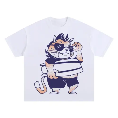Surf Cat Cool Oversized White Graphic Tee