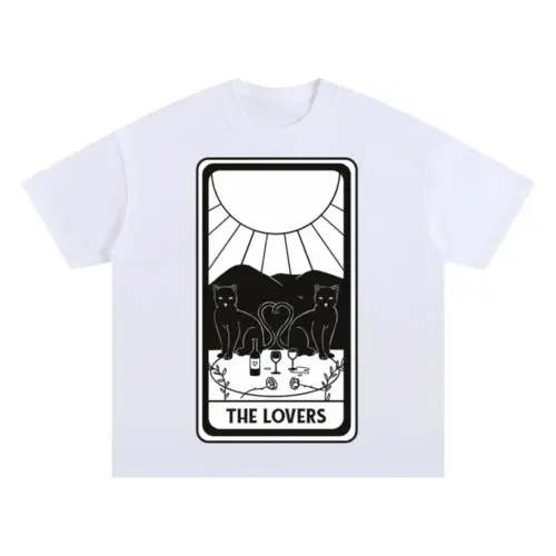 The Lovers Cat Tarot Card Oversized White Graphic Tee