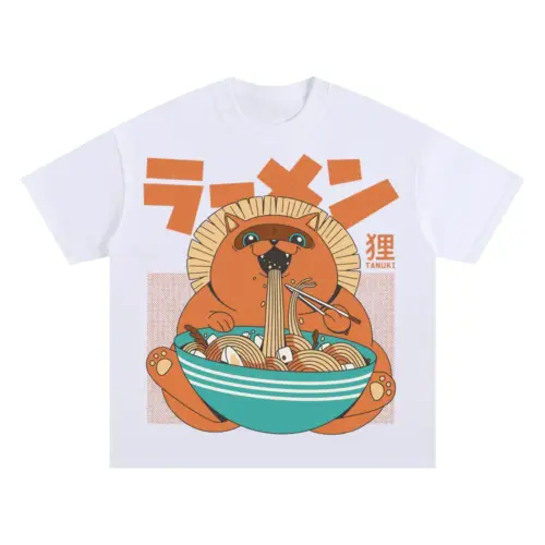 Tanuki Yokai Oversized White Graphic Tee