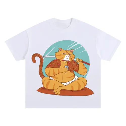 Yakuzacat Oversized White Graphic Tee
