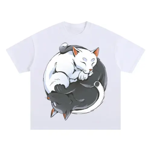 Zen Cats Ying Yang Oversized White Graphic Tee