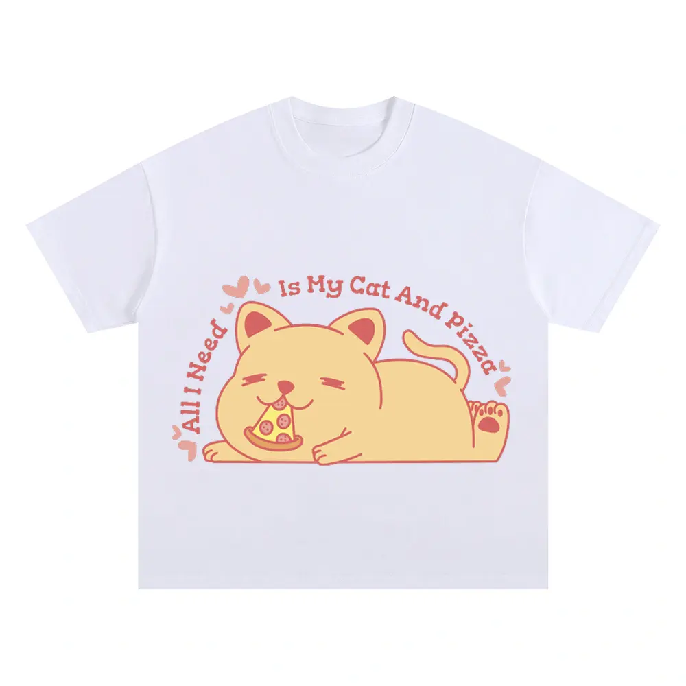 Allineedismycatandpizza Oversized White Graphic Tee