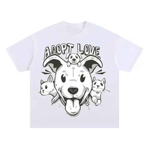 Adopt Cats Dogs Oversized White Graphic Tee