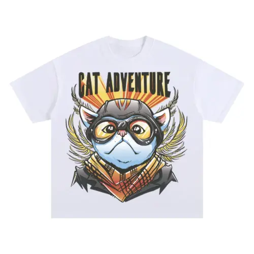 Adventure Cat Oversized White Graphic Tee