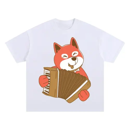 Accordion Dog Oversized White Graphic Tee