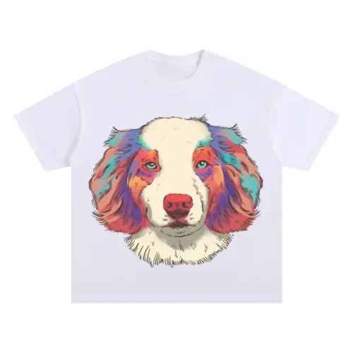 Australian Shepherd Watercolor Oversized White Graphic Tee