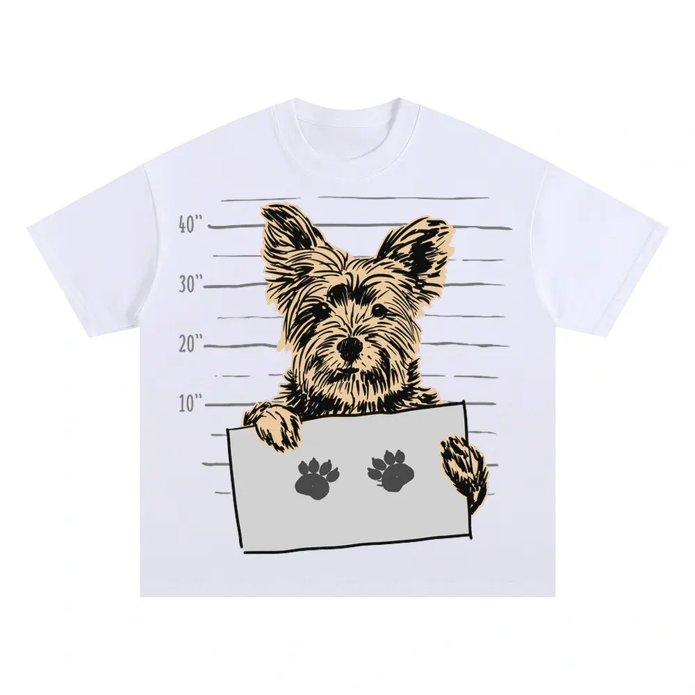 Yorkshire Terrier Mugshot Oversized White Graphic Tee