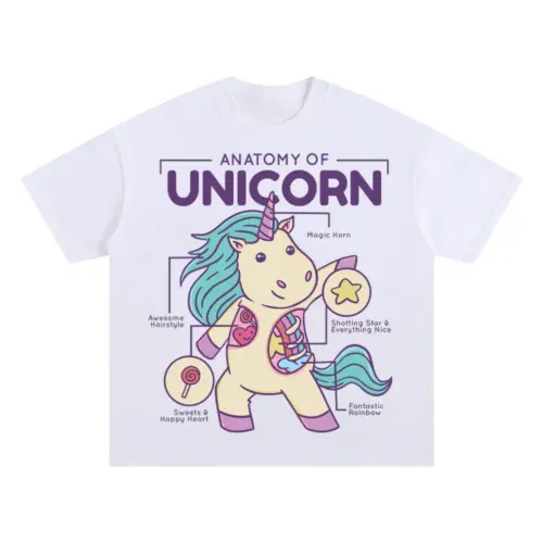 Anatomy Of Unicorn Oversized White Graphic Tee