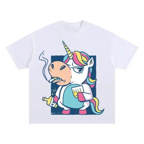 Bad Habits Unicorn S Oversized White Graphic Tee