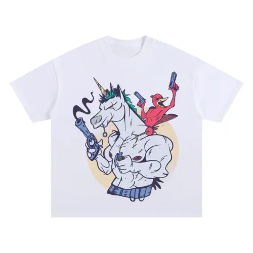Bird Unicorn T Shit Oversized White Graphic Tee