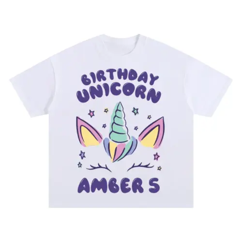 Birthday Unicorn A Oversized White Graphic Tee