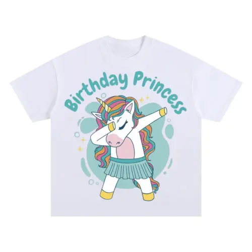 Birthdayprincessunicorn Oversized White Graphic Tee