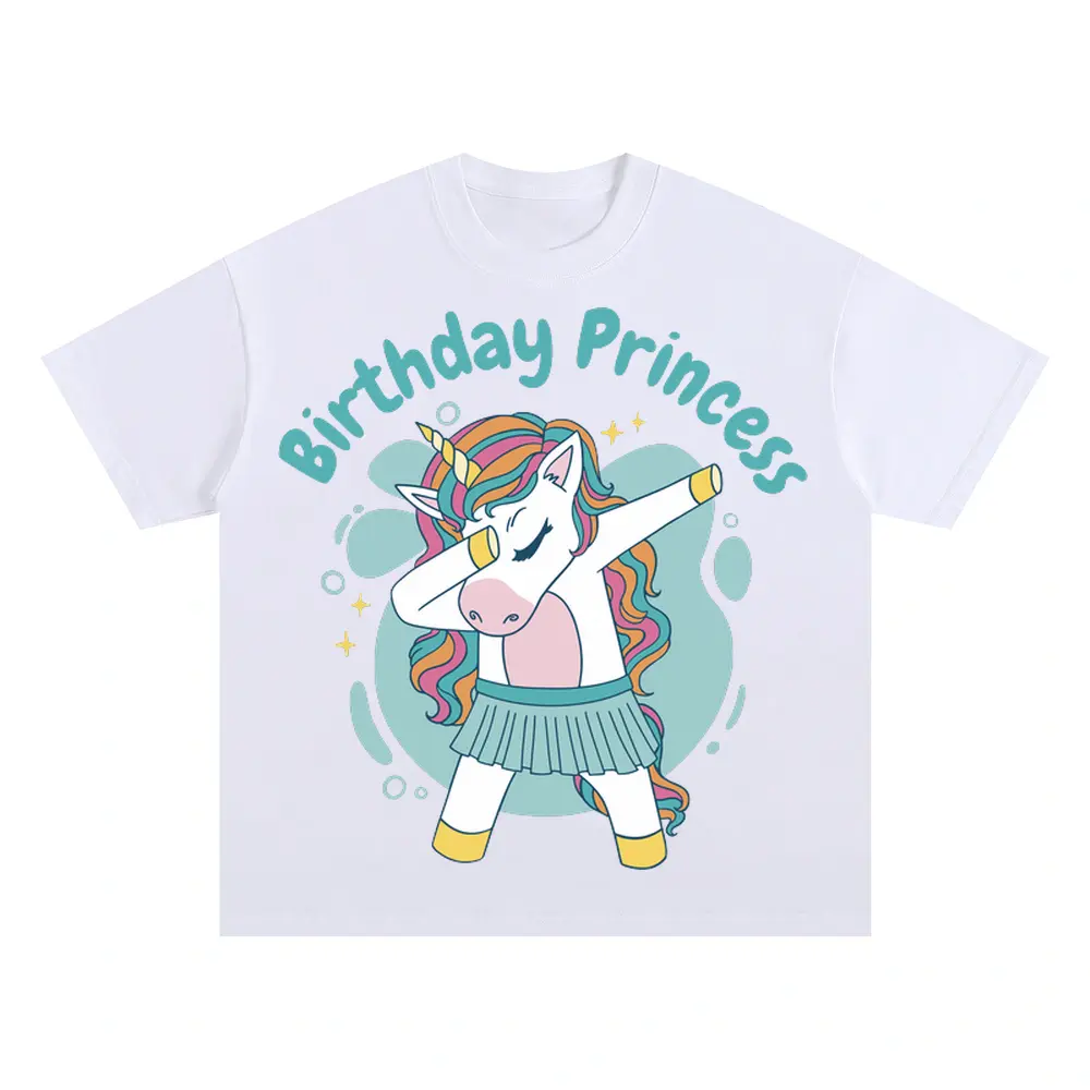 Birthdayprincessunicorn Oversized White Graphic Tee