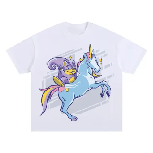 Chipmunk Unicorn Oversized White Graphic Tee