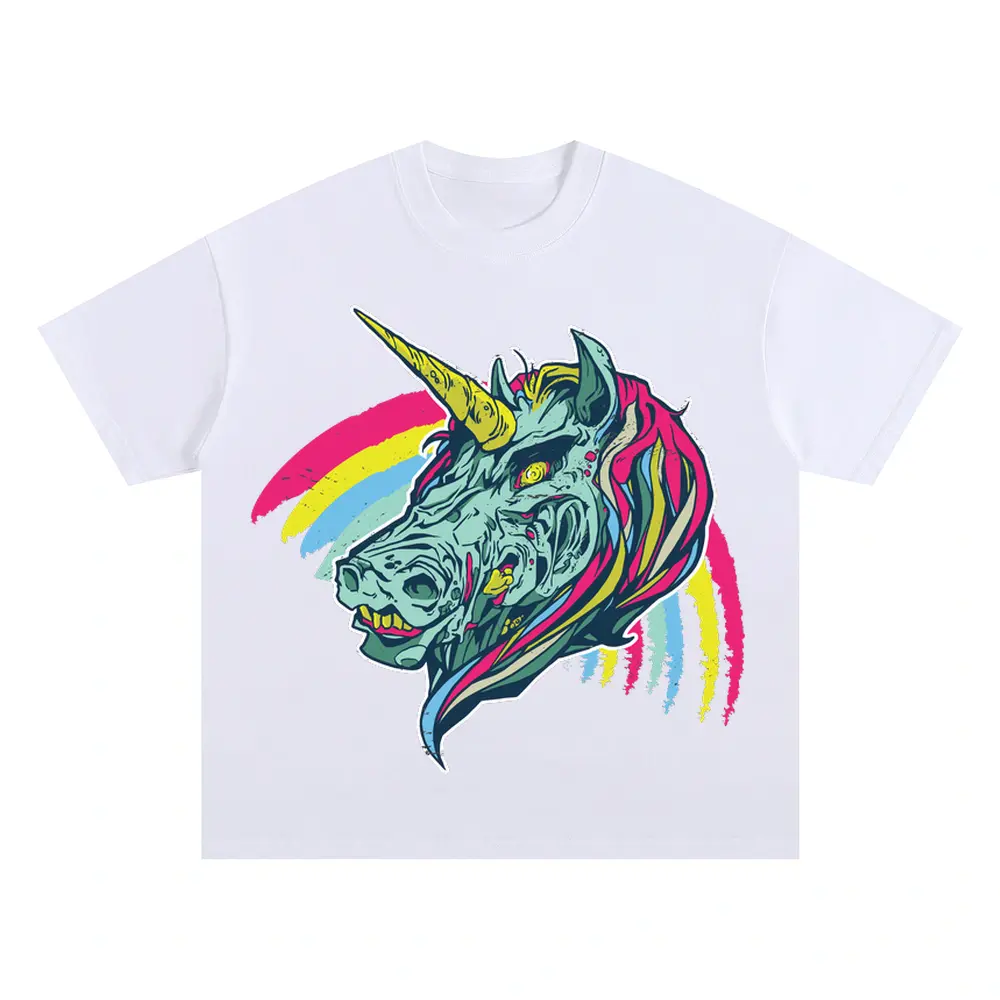 Zombie Unicorn Oversized White Graphic Tee