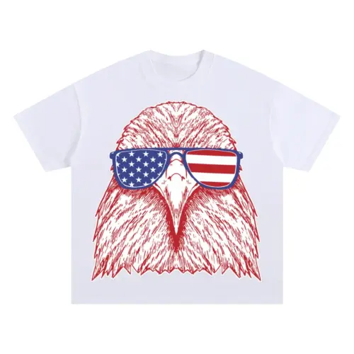 Americaeaglehanddrawn Oversized White Graphic Tee